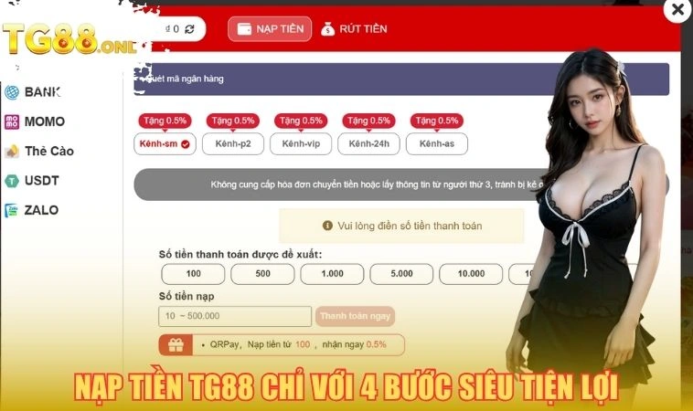 Nạp tiền TG88 chỉ với 4 bước siêu tiện lợi