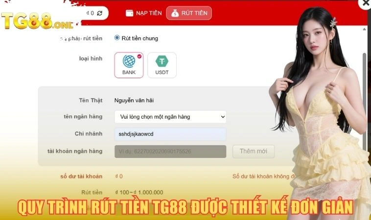 Quy trình rút tiền TG88 được thiết kế đơn giản